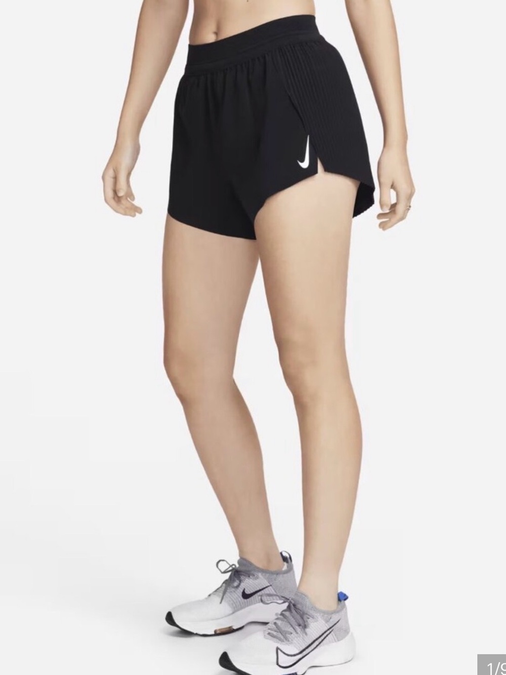 Nike Black Athletic AeroSwift Side-Slit Running Shorts PleatingWhite Swoosh